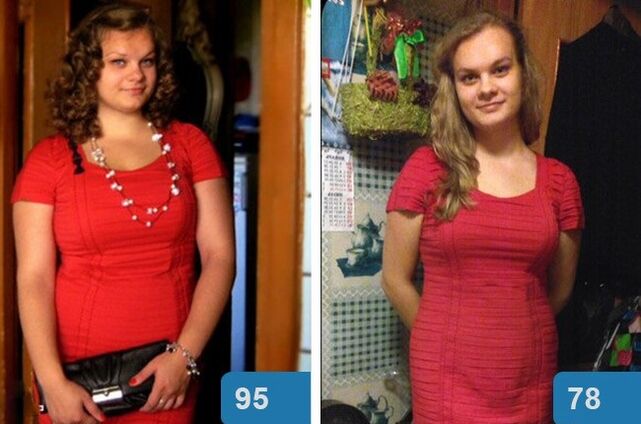 Chica antes y después de la pérdida de peso con la dieta Maggi en 4 semanas